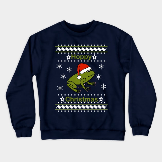Frog says Hoppy Christmas Crewneck Sweatshirt by ellenhenryart